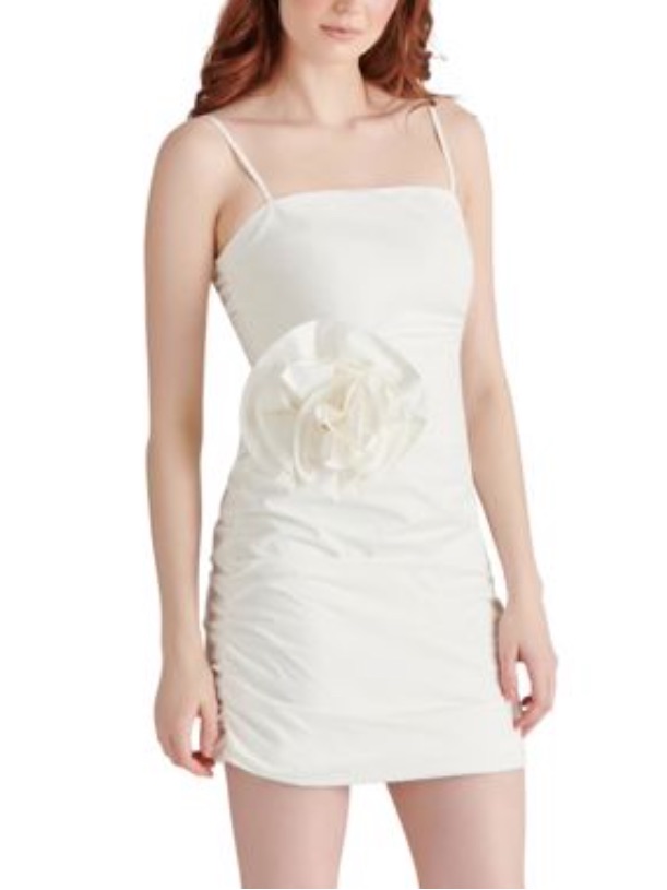 Steve Madden 6 Andria Antique White Ivory Mini Dress Floral Spaghetti Strap